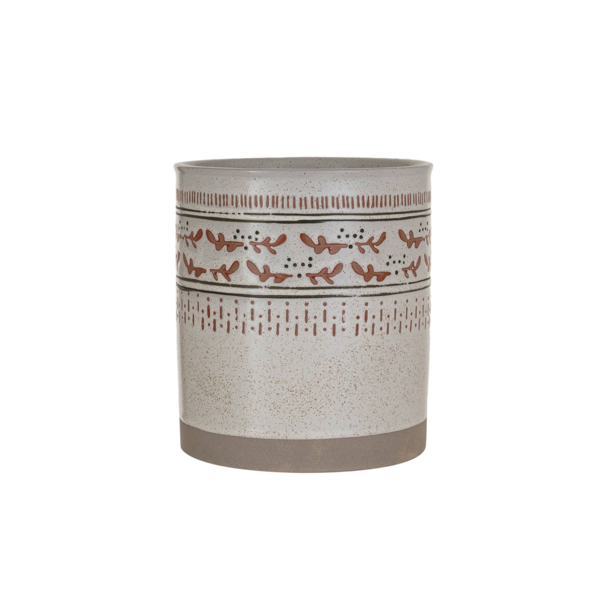 Hello Honey® 6.25" Multicolor Hand-Stamped Stoneware Crock with Wax Relief Pattern